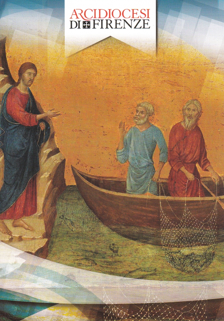 Mandato agli operatori pastorali, fronte: La chiamata degli apostoli Pietro e Andrea di Duccio di Buoninsegna