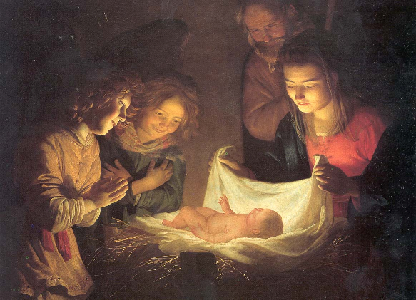 'Adorazione del Bambino' (Gerrit van Honthorst, 'Gherardo delle Notti', Utrecht 1590-1656) Galleria degli Uffizi, Firenze